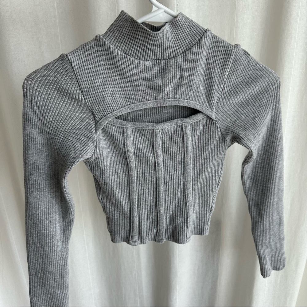 Fashion Nova Ribbed Cut Out Sweater | Grey